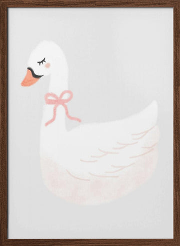 Cute Swan with Bow | Poster - Walnut Frame Interior
