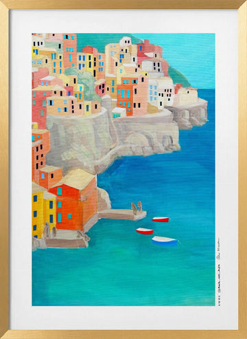 Colorful Coastal Village | Poster - Gold Frame Interior