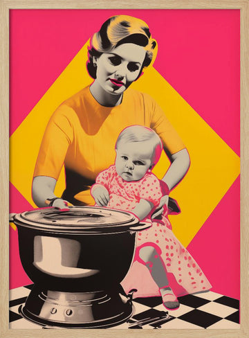 Retro Kitchen Motherhood | Poster - Wood Frame Interior