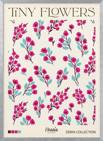 Tiny Pink Blooms | Poster - Silver Frame Interior
