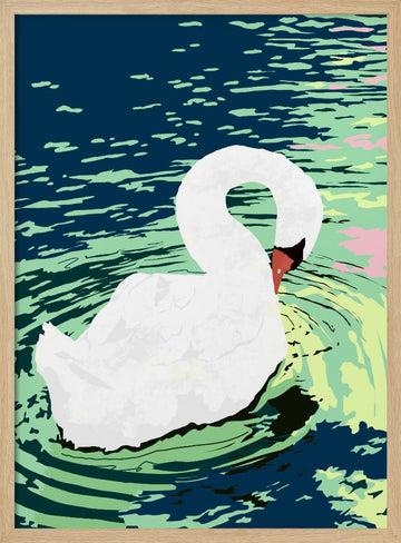 Graceful Swan on Water | Poster - Wood Frame Interior