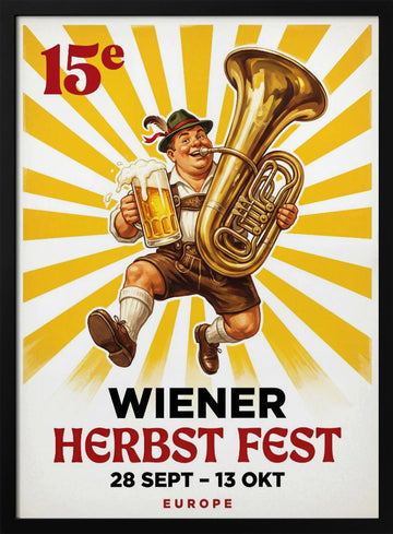 Happy Man Beer Tuba | Poster - Black Metal Frame Interior