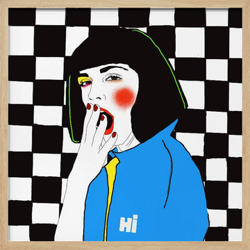 Yawning Pop Girl | Poster - Wood Frame Interior