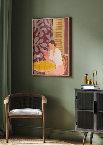 Leisurely Cafe Reading | Poster - Room Interior 2