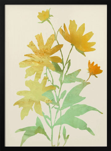 Yellow Botanical Bloom | Poster - Black Metal Frame Interior