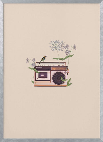 Boombox Bird Blossom | Poster - Silver Frame Interior
