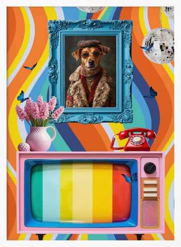 Groovy Dog Portrait | Poster - White Frame Interior