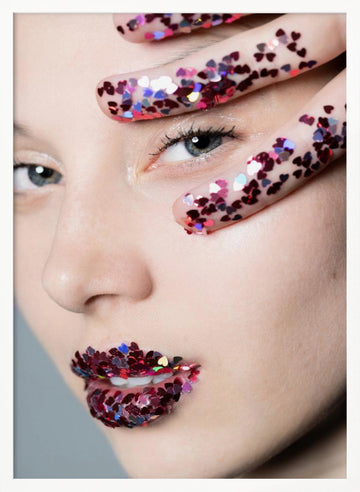 Glitter Heart Lips | Poster - White Frame Interior