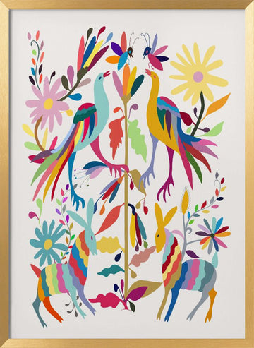 Vibrant Folk Creatures | Poster - Gold Frame Interior