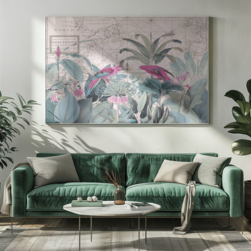 Tropical Map Parrots | Poster - Room Interior 1