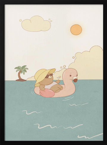 Relaxing Flamingo Float | Poster - Black Metal Frame Interior