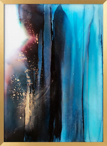 Deep Blue Gold Flow | Poster - Gold Frame Interior