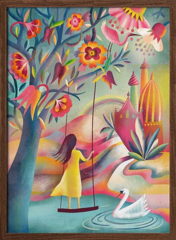 Enchanted Garden Swing | Poster - Walnut Frame Interior