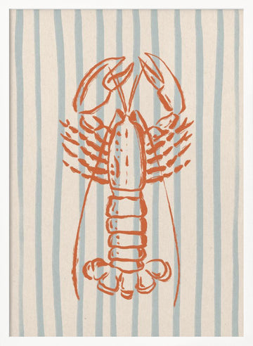 Coastal Striped Lobster | Poster - White Frame Interior