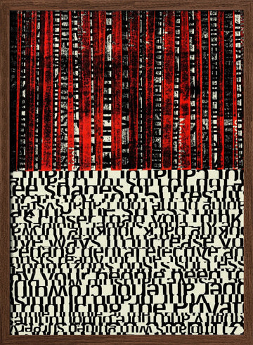 Red Stripes and Fragmented Text | Poster - Walnut Frame Interior