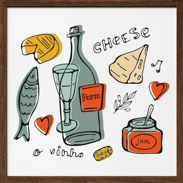 Porto Food and Wine Sketch | Poster - Walnut Frame Interior