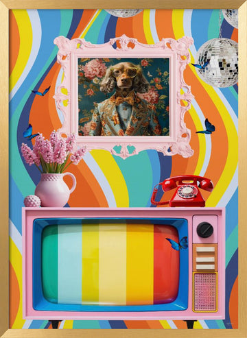 Dapper Dog Eclectic Scene | Poster - Gold Frame Interior