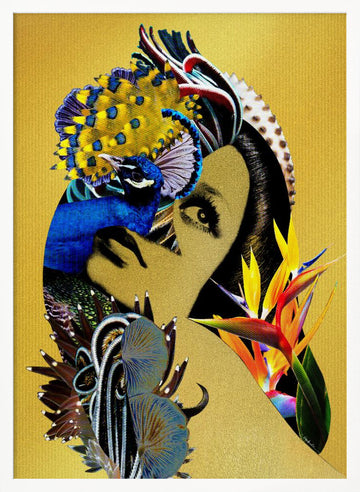 Golden Peacock Woman | Poster - White Frame Interior