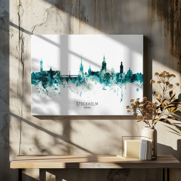 Stockholm Watercolor Skyline | Canvas - Room Interior 2