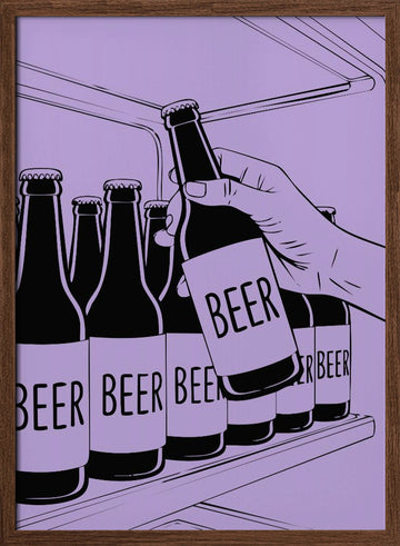 Grabbing Cold Beer | Poster - Walnut Frame Interior