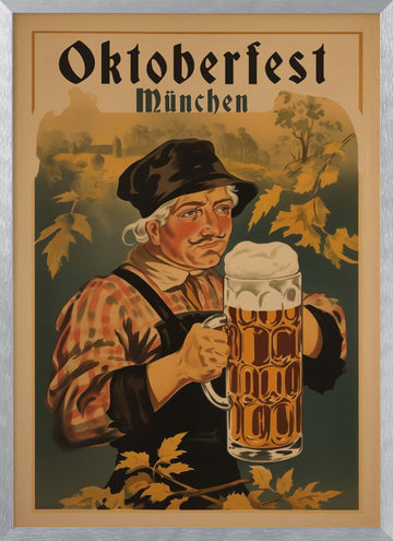 Oktoberfest Bavarian Man | Poster - Silver Frame Interior