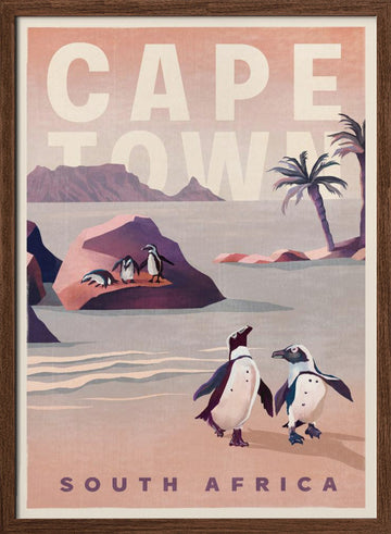 Cape Town South Africa Vintage Travel Art | Poster - Walnut Frame Interior