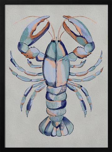 Watercolor Blue Lobster | Poster - Black Metal Frame Interior