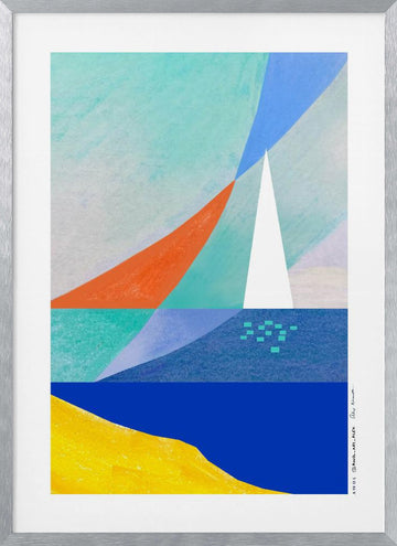 Geometric Ocean Sailboat | Poster - Silver Frame Interior