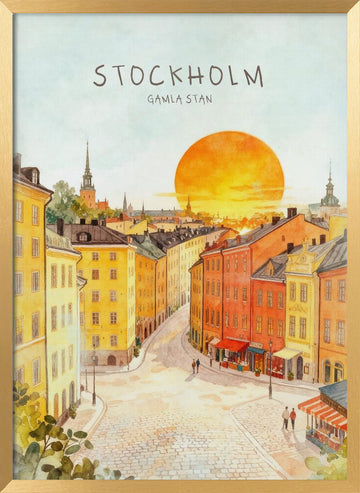 Stockholm Gamla Stan Sunset | Poster - Gold Frame Interior