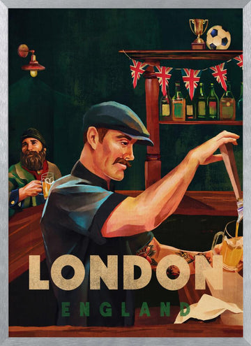 London England Pub Bartender | Poster - Silver Frame Interior