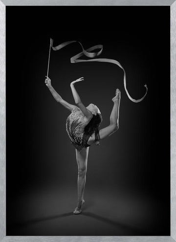 Elegant Ribbon Gymnast | Poster - Silver Frame Interior