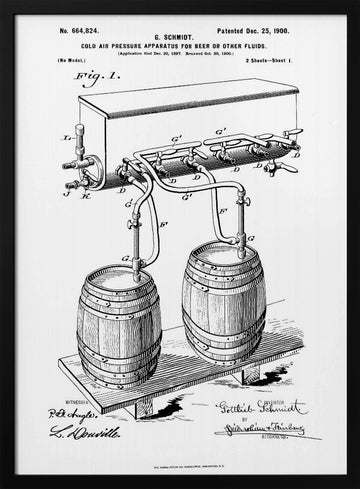Vintage Beer Apparatus Patent | Poster - Black Metal Frame Interior