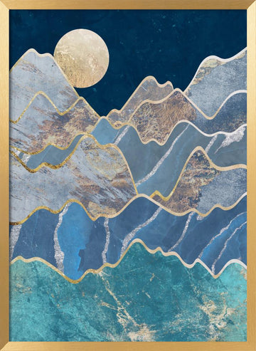 Golden Moon Mountains | Poster - Gold Frame Interior