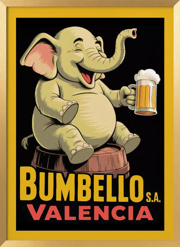 Cheerful Elephant With Beer | Poster - Gold Frame Interior