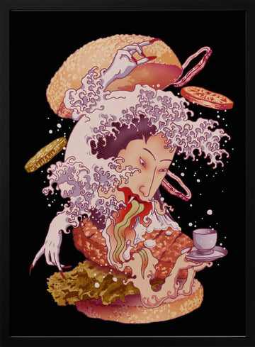 Ukiyo-e Burger Monster | Poster - Black Metal Frame Interior