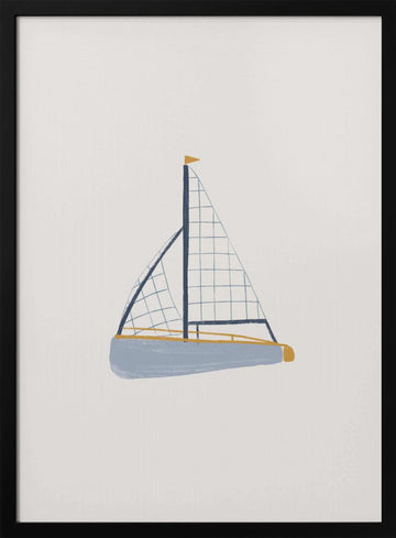 Blue Sailboat Illustration | Poster - Black Metal Frame Interior