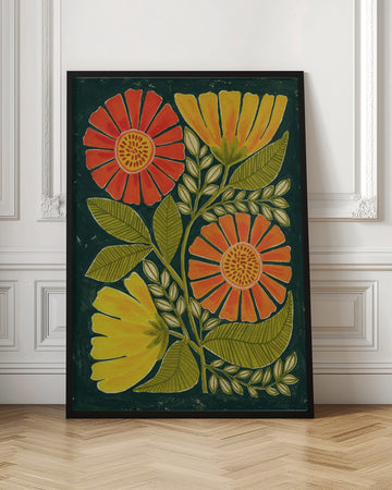 Colorful Folk Flowers | Poster - Room Interior 1
