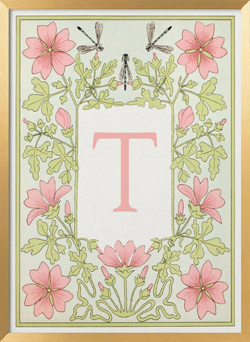 Elegant Botanical Letter T | Poster - Gold Frame Interior