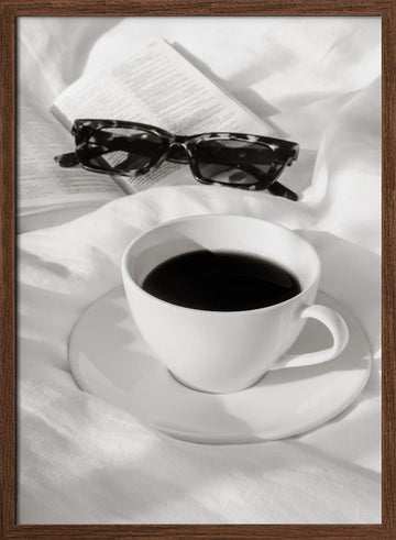 Morning Coffee and Reading | Poster - Walnut Frame Interior