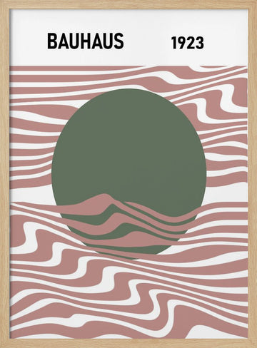 Modern Bauhaus Wave Circle | Poster - Wood Frame Interior