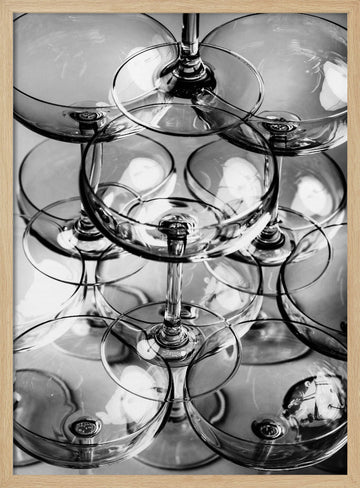 Stacked Champagne Glasses | Poster - Wood Frame Interior