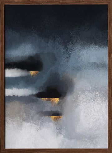 Golden Storm Abstract | Poster - Walnut Frame Interior