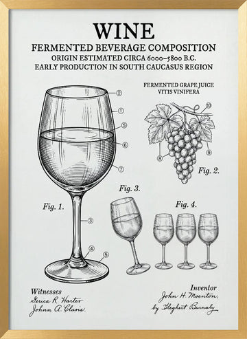 Wine Patent Diagram | Poster - Gold Frame Interior