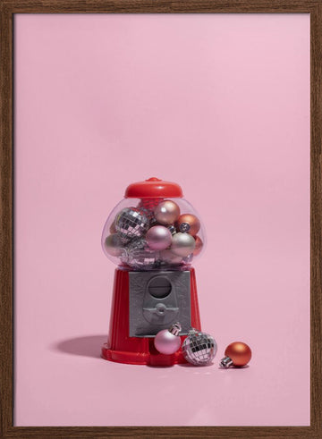 Pink Gumball Christmas Ornaments | Poster - Walnut Frame Interior