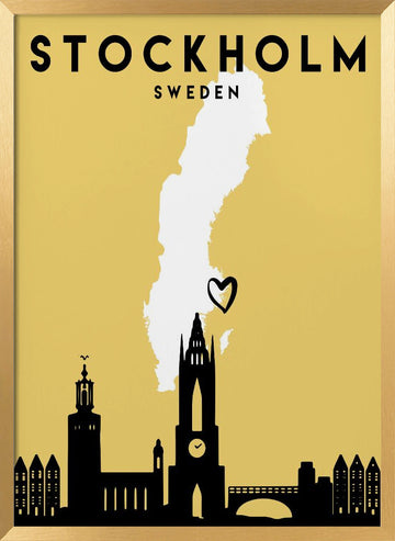 Stockholm Sweden Map | Poster - Gold Frame Interior
