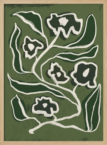 Modern Green Flowers | Poster - Wood Frame Interior