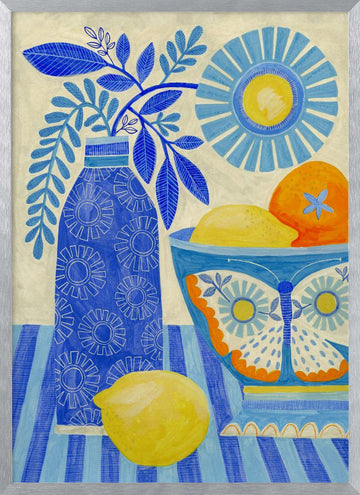 Blue Citrus Still Life | Poster - Silver Frame Interior
