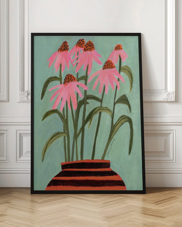 Pink Coneflowers in Vase | Poster - Room Interior 1