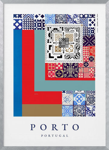 Porto Azulejo Patterns | Poster - Silver Frame Interior