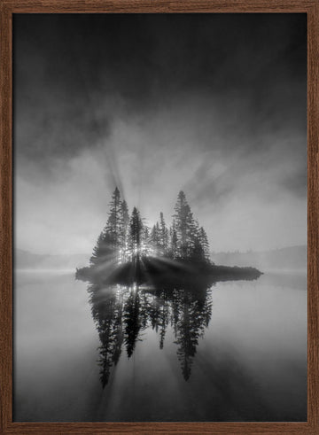 Misty Island Sunrays | Poster - Walnut Frame Interior